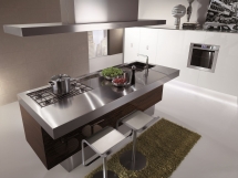 Contemporary kitchen / wood veneer / stainless steel / island